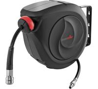 Poppstar Enrouleur de tuyau d'air comprimé PREMIUM (tuyau: 10m + 1m, diamètre intérieur 5/16" (8x12mm)), raccord en laiton 1/4" BSPT, Devidoir de tuyau d'air avec rembobinage automatique