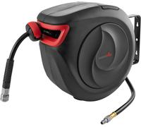 Poppstar Enrouleur de tuyau d'air comprimé PREMIUM (tuyau: 15m + 1m, diamètre intérieur 3/8" (9,5x15mm)), raccord en laiton 1/4" BSPT, Devidoir de tuyau d'air avec rembobinage automatique