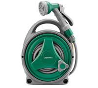 Enrouleur de tuyau d'arrosage de 14 m, compact et portable avec 8 buses de pistolet pulvérisateur réglables, enrouleur de tuyau d'arrosage manuel rétractable, ensemble de tuyau flexible d'extérieur