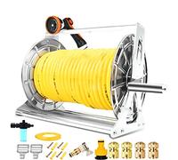 Enrouleur de tuyau d'arrosage, en acier inoxydable robuste, buse à 10 motifs, support de rangement mural/au sol, organisateur de tuyau d'eau, peut contenir 100 m de tuyau de 1,27 cm