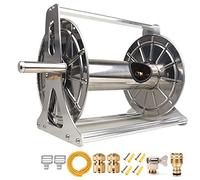 Enrouleur de tuyau d'arrosage, en acier inoxydable robuste, buse à 10 motifs, support de rangement mural/au sol, organisateur de tuyau d'eau, peut contenir 100 m de tuyau de 1,27 cm