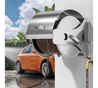 Enrouleur de tuyau d'arrosage en acier inoxydable, support mural pour tuyau d'arrosage, avec couvercle et bascule, capacité jusqu'à 50/70 m (164/229 pi) de tuyau de 1/2 pouce, pour jardins, arrosage