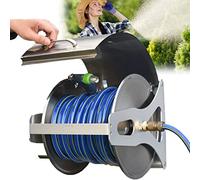 Enrouleur de tuyau d'arrosage robuste en acier inoxydable - Rétractable à fixer au mur/au sol avec couvercle, chariot de tuyau d'arrosage pour jardin moyen à grand, solution de stockage efficace