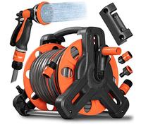 Enrouleur de tuyau de 30 mètres résistant en PVC, enrouleur mural à encombrement réduit et pistolet avec 10 fonctions, lance avec différents jets d'eau, support de jardin, porte-tatouage réglable