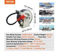 Enrouleur de Tuyau de Carburant-VEVOR-25,4mmx10m-Rétractable-Caoutchouc NBR Buse-Auto-300 PSI-Avion-Bateau-Véhicule