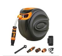 Enrouleur de tuyau de jardin rétractable fixé au mur, enrouleur de tuyau Hipe de 15 M/50 FT Rembobinage automatique avec spray 3 en 1 et support pivotant à 180 °, pour jardin domestique Ferme Support
