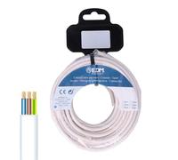 Enrouleur de tuyau plat blanc de 3 x 1,5 mm et 10 mètres de long. Idéal pour l'audio, facile à manipuler et à ranger, parfait pour garder vos connexions organisées et sécurisées.