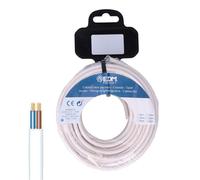 Enrouleur de tuyau plat blanc, idéal pour l'audio, avec des dimensions de 2 x 1,5 mm et une longueur de 5 m. Parfait pour des connexions claires et ordonnées dans vos projets sonores.