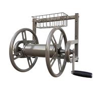 Enrouleur de tuyau Relaxdays, acier inoxydable, 40 m, fixation murale, raccord rapide, H x L x P : 56 x 48 x 42 cm, brun