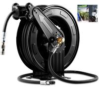 Enrouleur de tuyau rétractable professionnel en acier robuste pour nettoyeur haute pression, double bras 15,2 m x 0,9 cm avec câble de 1,5 m pour eau/air/huile, 4000 PSI [tuyau de nettoyage à pression