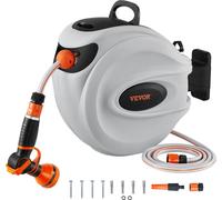 Enrouleur Tuyau Arrosage Mural-VEVOR-30 m x 12 mm-Dévidoir de Tuyaux d'Eau Rétractable-avec Support Pivotant 180°, Buse à 9 Modes