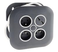 Enrouleur domestique 3 prises 2P+T 16A + coupe-circuit + 2x USB - Gris/Blanc - Zenitech