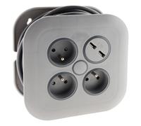 Enrouleur domestique 3 prises 2P+T 16A + coupe-circuit + 2x USB - Gris - Zenitech