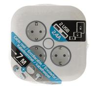 Zenitech, Enrouleur Domestique Blanc 7m avec 3 Prises Schuko + 2 USB 2.4A, Câblage HO5VV-F 3G1.5mm², Prise Extra-Plate, Crochet de Suspension Rétractable, Fixation Murale, Coupe-Circuit Thermique
