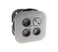 - Enrouleur domestique 3 x 2P+T + 2x USB - 7m - Gris