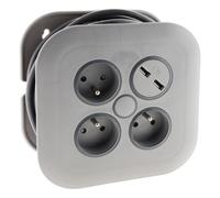 Enrouleur domestique 3 x 2P+T + 2xUSB - 7m - Gris - Zenitech