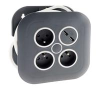 Zenitech Enrouleur domestique 3 x 2P+T + 2x USB 7 m Noir