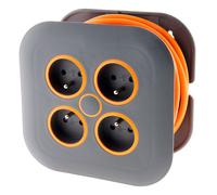 Enrouleur domestique 4 prises 2P+T 16A + coupe-circuit - Gris/Orange