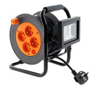 Enrouleur ?lectrique 4 prises 16A 2P+T avec projecteur LED 10W - c?ble HO5VV-F 3G1 15m avec guide c?ble