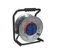 Perel Enrouleur de câble professionnel, dérouleur câble, rallonge électrique étanche, rallonge extérieure, 4 prises terre française avec clapets, système anti-torsion, 25 m, 3G2.5, gris/noir