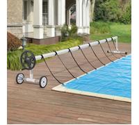 [en.casa] Enrouleur pour Bâche de Piscine à Roues Longueur Extensible Entre 300-630 cm Manivelle Antidérapante Aluminium Plastique ABS Polypropylène PVC Acier Blanc Noir Argenté