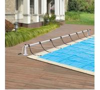 [en.casa] Enrouleur pour Bâche de Piscine à Longueur Extensible Entre 147-555 cm Manivelle Antidérapante Aluminium Plastique ABS Polypropylène Blanc Noir Argenté