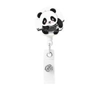 Enrouleur pour badge d'infirmière rétractable avec porte-clés - Motif pandas mignons - Porte-badge avec pince crocodile