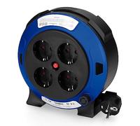 Enrouleur pour maison 5 m 3 x 1 mm avec 4 prises T/TL et protection thermique, idéal pour garder vos appareils organisés et protégés. Rangez votre espace avec style et sécurité !