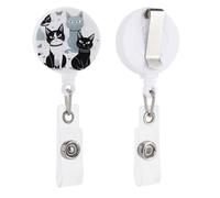 Enrouleur pour porte-badge rétractable avec pince crocodile - Joli porte-badge motif chats noir et blanc - Pour employés de bureau, médecin, infirmière, bobine de nom décoratif