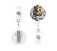 Enrouleur pour porte-badge rétractable robuste avec clip - Agneau avec un lion et nuages - Porte-nom - Pour infirmières, médecins, employés de bureau