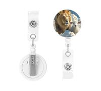 Enrouleur pour porte-badge rétractable robuste avec clip - Agneau avec un lion et nuages - Porte-nom - Pour infirmières, médecins, employés de bureau