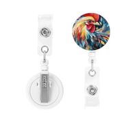 Enrouleur pour porte-badge rétractable robuste avec clip Art coloré - Porte-badge d'identification en forme de poule - Pour infirmière, médecin, employés de bureau