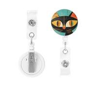 Enrouleur pour porte-badge rétractable robuste avec clip - Art moderne du milieu du siècle - Porte-badge d'identification en forme de chat - Pour infirmières, médecins, employés de bureau