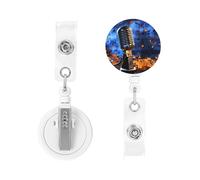 Enrouleur pour porte-badge rétractable robuste avec clip et microphone avec clip et notes de musique - Porte-nom - Pour infirmières, médecins, employés de bureau