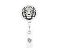 Enrouleur pour porte-badge rétractable robuste avec clip et mousqueton en forme de tête de lion noir et blanc, pour infirmière, médecin, employés de bureau