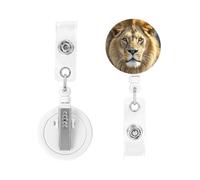 Enrouleur pour porte-badge rétractable robuste avec clip et mousqueton - Porte-badge avec image de lion - Pour infirmière, médecin, employés de bureau