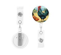 Enrouleur pour porte-badge rétractable robuste avec clip imprimé poule et coq - Porte-badge pour carte d'identité, porte-nom - Enrouleurs de badge pour infirmière, médecin, employés de bureau