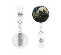 Enrouleur pour porte-badge rétractable robuste avec clip - Motif panda sous la pluie - Pour infirmières, médecins, employés de bureau