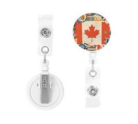 Enrouleur pour porte-badge rétractable robuste avec clip - Porte-badge rétro avec motif drapeau du Canada - Pour infirmières, médecins, employés de bureau