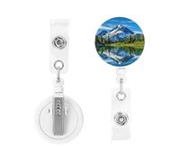 Enrouleur pour porte-badge rétractable robuste avec clip - Réflexion de la montagne dans le lac - Porte-nom pour infirmière, médecin, employés de bureau
