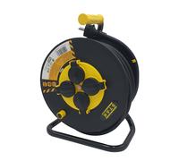 Stak REELART-FR-25 Enrouleur electrique professionnel, water proof IP44 cable 25m en caoutchouc 3G2.5m㎡ pour chantier, bricolage, jardin. 4 Prises, chassis acier, Noir