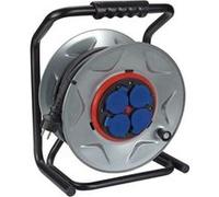Perel Enrouleur de câble professionnel, usage intérieur et extérieur, résistant aux éclaboussures (IP44), 4 prises schuko, système anti-torsion, protection thermique, 40 m, 3G2.5, gris/noir