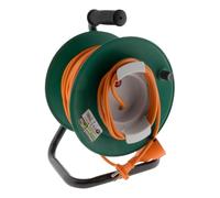 Enrouleur sans prise 2x1,5 mm² 25m pied métal + coupe circuit - Vert/Orange - Zenitech