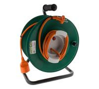 Enrouleur sans prise 2x1,5 mm² 40m pied métal + coupe circuit - Vert/Orange - Zenitech
