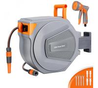 Enrouleur Tuyau Arrosage Mural, Devidoir Tuyau Arrosage 20+2m, Pivotant 180°, avec Lance 9 en 1, Raccord, Tuyau et Support Mural, Rétractation Automatique, Serrure de Toute Longeur, pour Jardin,Garage