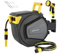Enrouleur Tuyau Arrosage Mural, Devidoir Tuyau Arrosage 20+2m, Pivotant 180°, avec Lance 9 en 1, Raccord, Tuyau et Support Mural, Rétractation Automatique, Serrure de Toute Longeur, pour Jardin,Garage