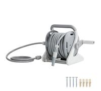 Outsunny Enrouleur Tuyau Arrosage Mural 20+2 m x Ø 15 mm, Dévidoir de Tuyaux d'Eau Portable, Buse à 2 Modes, Manivelle, pour Pelouse, Garage, Lavage de Voiture et Arrosage, Gris