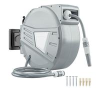 Enrouleur Tuyau Arrosage Mural - Outsunny - 30+2 m x Ø 15mm - Rétractable Automatique Pivotant à 180° - Plastique - Gris