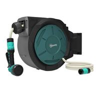 Enrouleur tuyau arrosage - Outsunny - 25+2 m - avec support mural + poignée - pivotant à 180° - 7 options de jets d'arrosage - noir