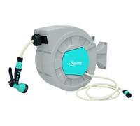 Outsunny Enrouleur tuyau arrosage, dévidoir de tuyaux d'eau, 25+2 m, avec support mural + poignée, pivotant à 180°, 7 options de jets d'arrosage, gris